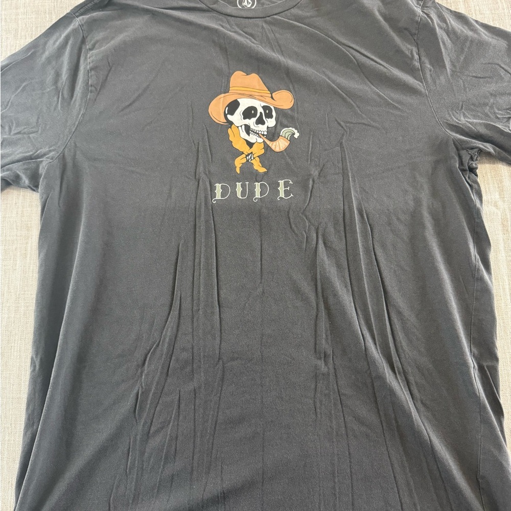 Volcom Black Tee with Orange Cowboy Skull Graphic 2XL